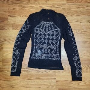 Y2K Lace Mesh Top M Black Goth Fairy Grunge Unconventional Lace Stretch